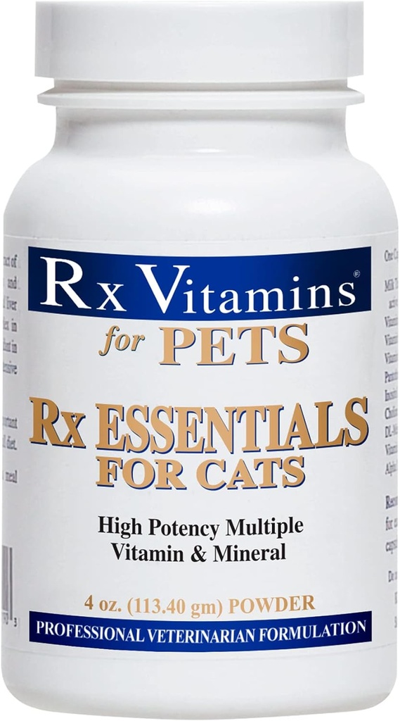 Rx Vitamin Esensial untuk Kucing - Vitamin & Mineral Multivitamin Suplemen - Tambahkan ke Wet or Dry Cat Food - Powder 4 oz