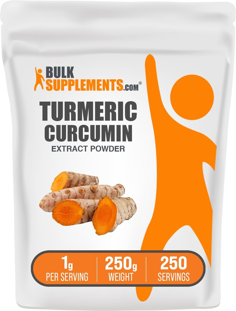 BulkSuplements.com Turmeric Extract Powder - dari Turmeric Root, Curcumin Suplemen, Turmeric Curcumin Powder - Bebas Gluten, 1g per Serving, 250g (8.8 oz) (Paket 1)