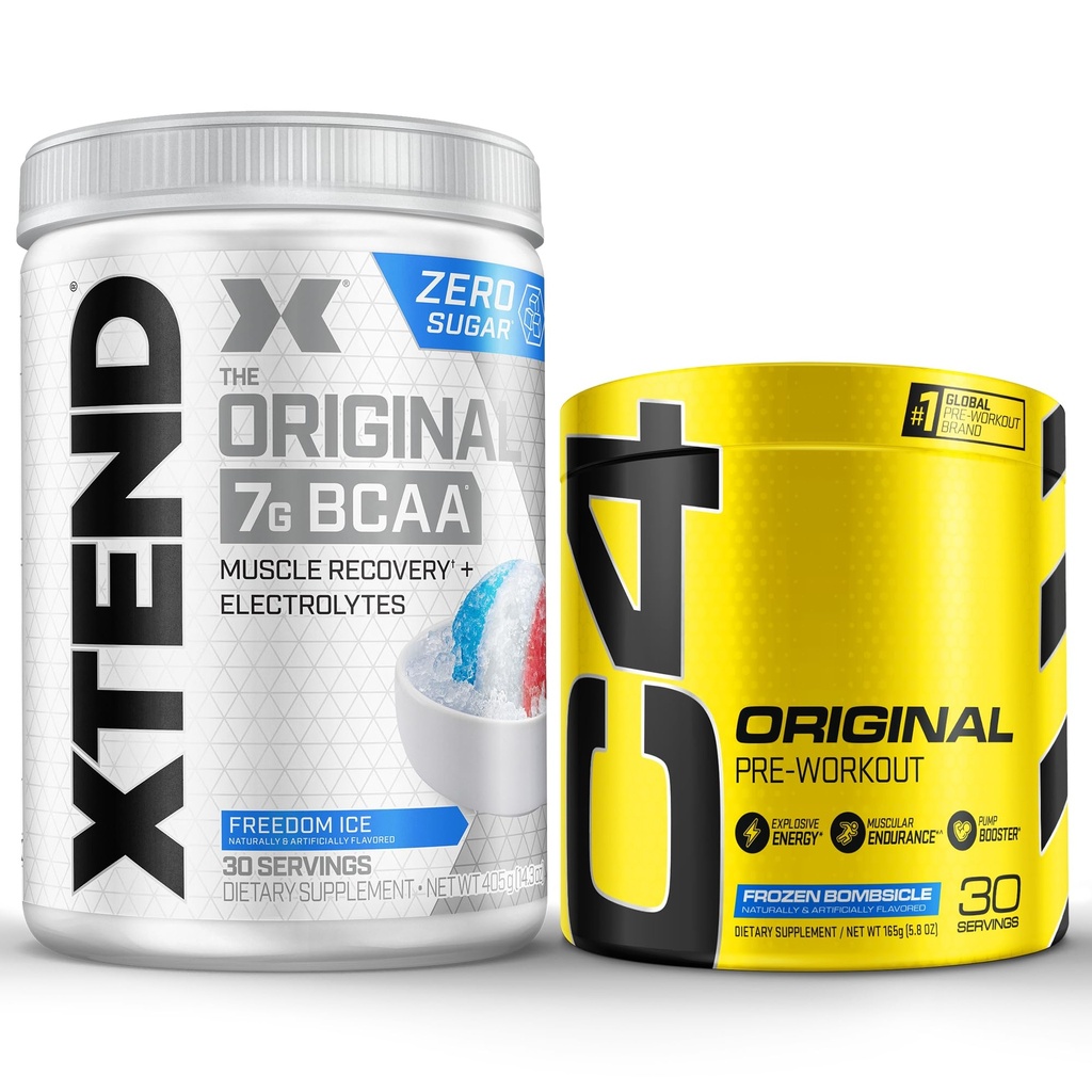 Cellucor Pre Workout & BCAA Bundle, C4 Pertama Powder Pre Workout, Frozen Bombsicle, 30 Pelayan + XEND Beat Powder, Freedom Ice, 30 Servis