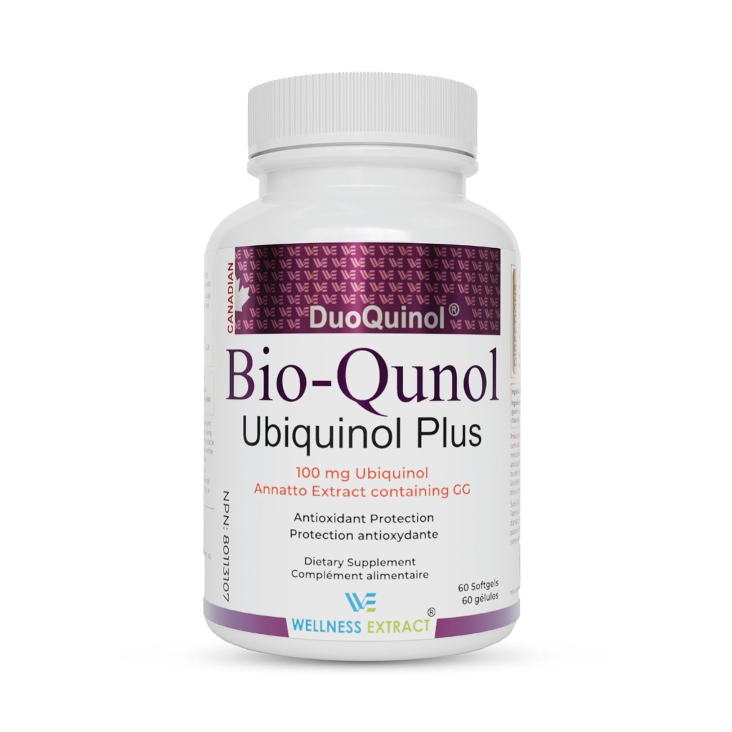 WELLNESS EXTRACT BioQuinol Ubiquinol (CoQ10) with Geranylgeraniol - Master Antioksidant for Heart Health, Cellular Energy 150mg 60 Softgeels
