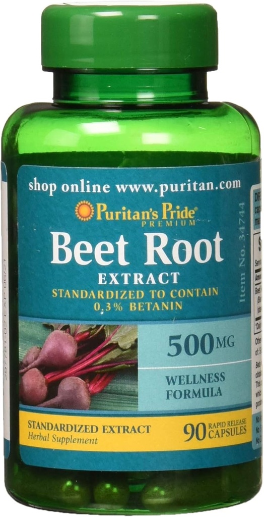 Puritan 's Pride Beet Root Ekstrak 500 mg Capsules, 90 Cacah