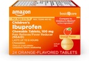 Dasar Anak Perawatan Ibuprofen Tablet Chewable, 100 mg, Reliver Sakit dan Demam Reducer, Orange Flavor, For Aches, Pains, Sore Throat, Toothache and Headache Relief, 24 Count