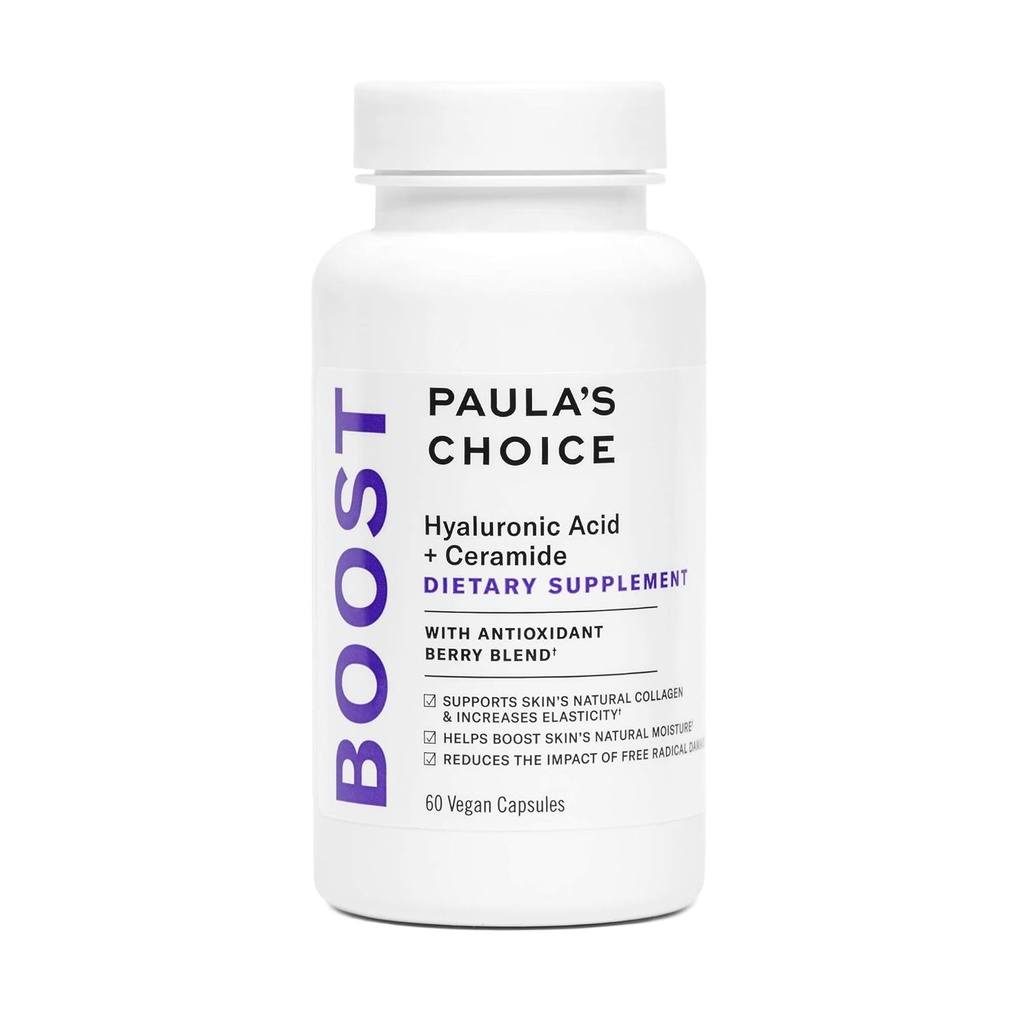 Suplemen Diet Alamide Paula Choice Hyaluronic + Ceramide, Collagen Dukung untuk Soft, Healthy + Radiant Skin, Gluten- Free + Soy- Free, 60 Vegan Capsules