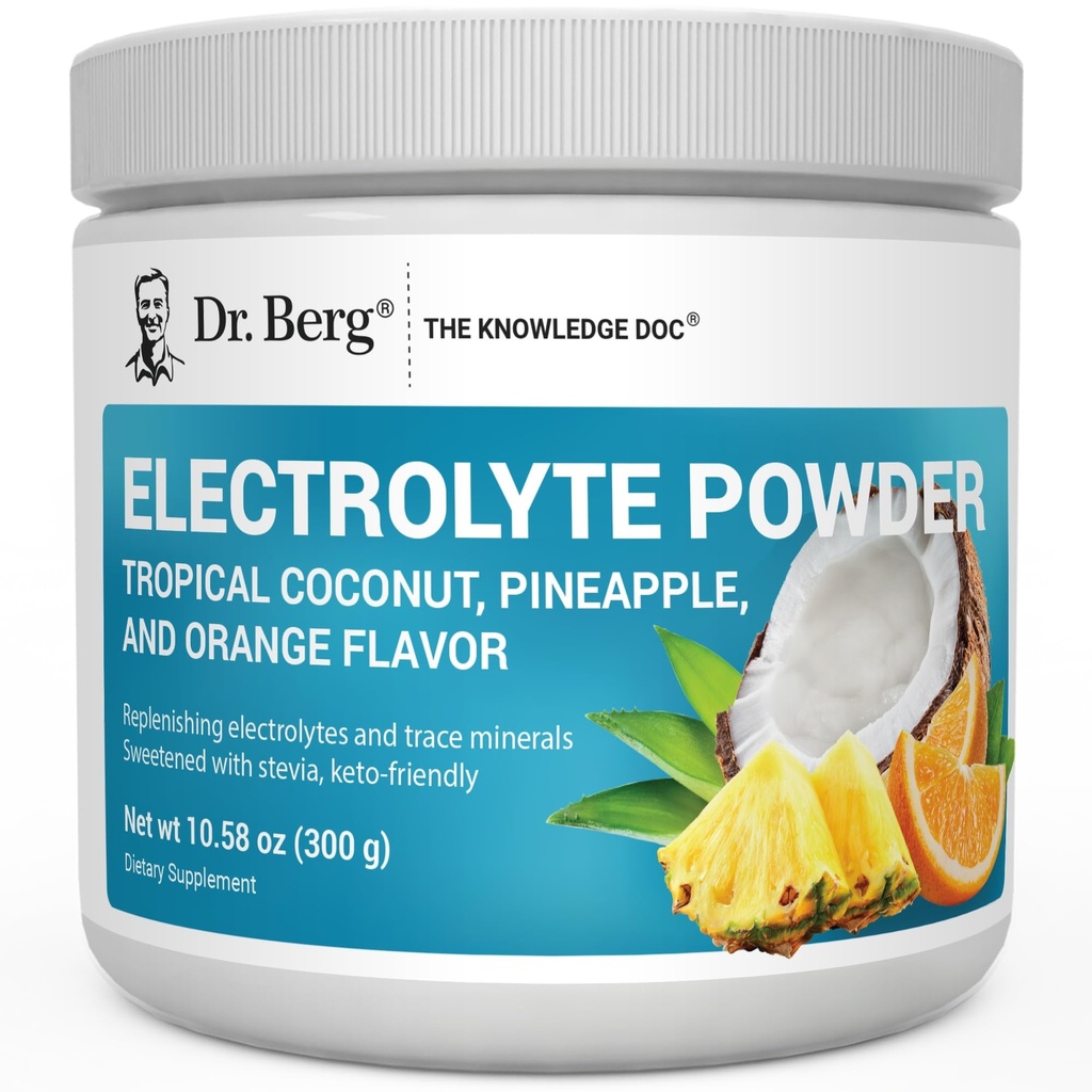 Dr. Berg Zero Sugar Hydration Keto Electrolyte Powder - Enhanced w / 1000 mg of Potasium & Real Pink Himalaya Salt (TIDAK Tabel Garam) - Tropical Coconut, Pineapple & Orange Drink Suppplemen 50 Pelayan
