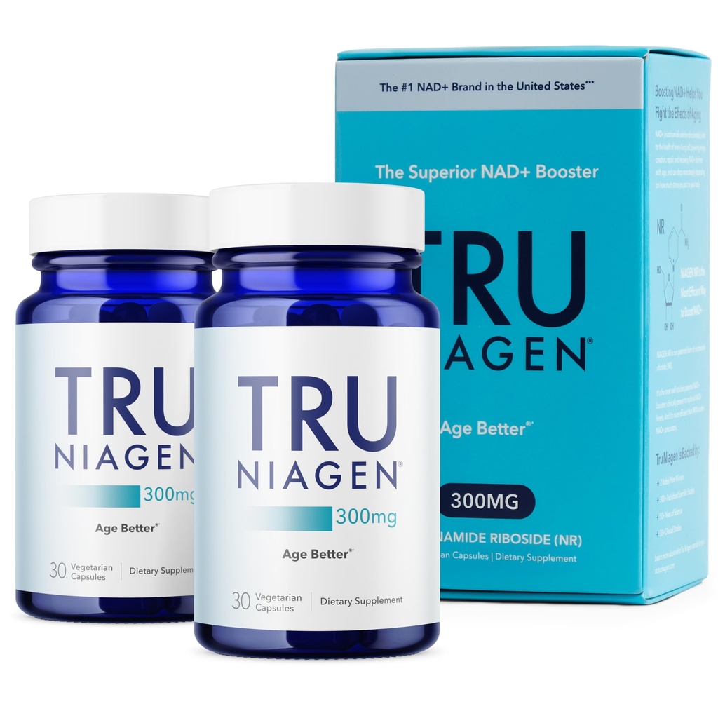 TRU NIAGEN Patented NAD Suplemen untuk Anti Aging dan Regenerasi Sel, 300mg Niagen, 30 Pelayan 124; Mendukung Energi Seluler, Otak, Muscle 124; Nicotinamide Riboside (NR) Ambil 1 Harian 124; 2 Botol