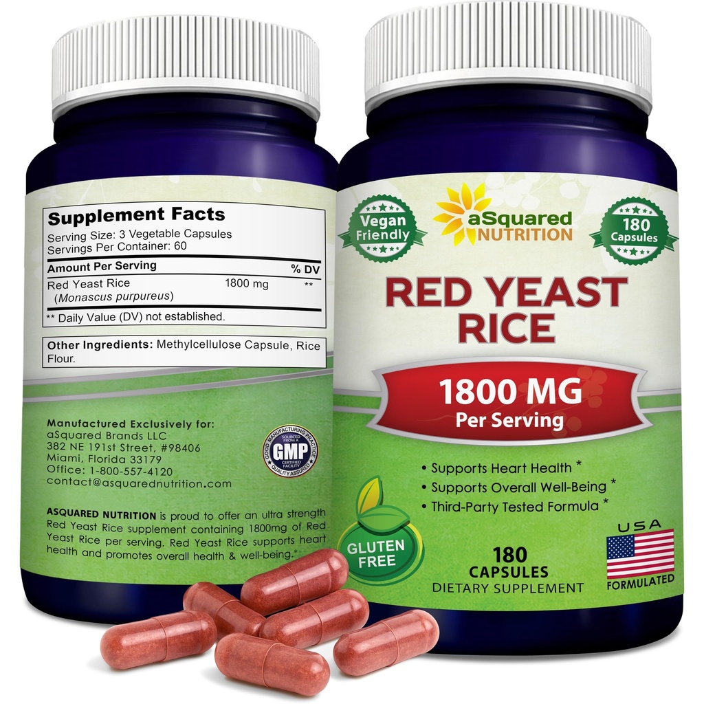 Nutrition Red Yeast Rice 1800mg - Dietary Supplement Vegan Powder Pil untuk mendukung Kesehatan Kardiovaskular - 180 Veggie Capsules