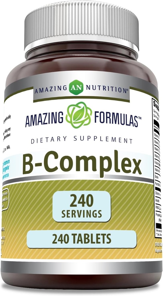 Amazing Formulas Vitamin B Kompleks dengan 11 Key Nutrients; Tablet Suplemen 124; Vitamin B1, B2, B6, B12, Acid Folic, Biotin, Choline, Inosiol, PABA (240 Count)