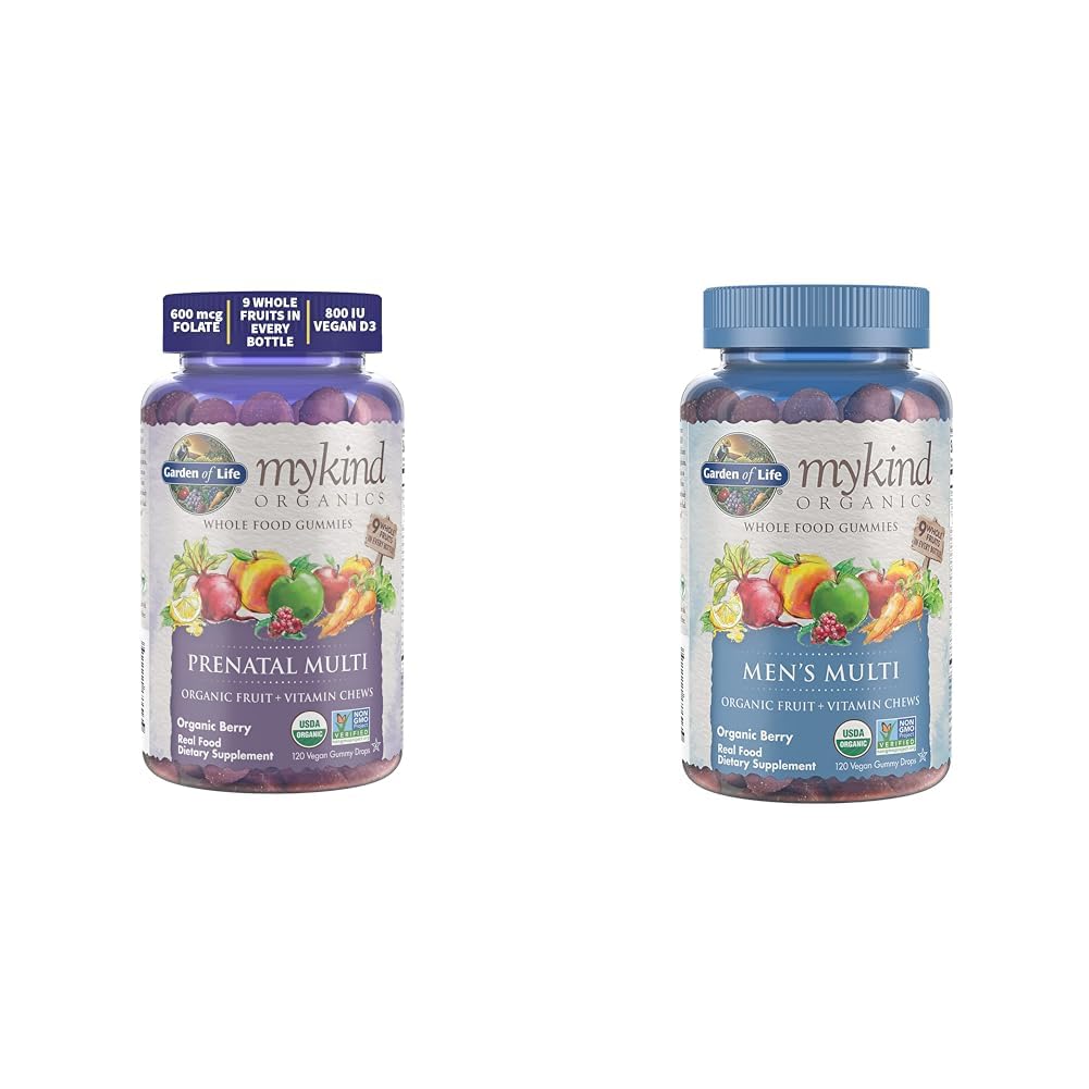 Garden of Life Organics Prenatal Gummi Multivitamin dengan Vitamin D3, B6, B12 & Organics Men 's Gummy Vitamin Multi Berry, 120 Count