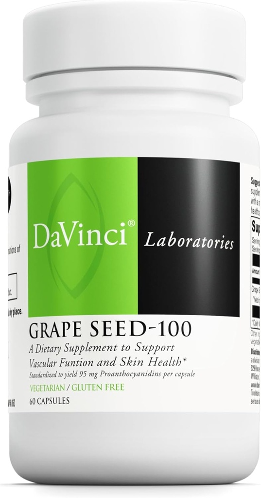 DAVINCI Labs Grape -100 - Tambahan Dieter untuk Mendukung Sistem Imune, Fungsi Vaskular dan Skin Sehat * - dengan 100 mg Grape Ekstrak per Serving - Gluten-Free - 60 Vegetarian Capsules