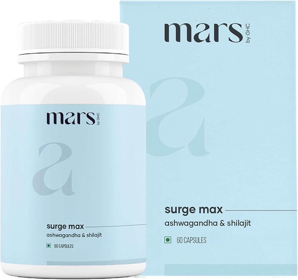 Mars Surgemax Natural Capsules with Shilajit & Safeed Musli 124; Supports Energy, Strength & Imunity 124; for Active Lifestyle 124; 60 Capsules 124; Pack of 1