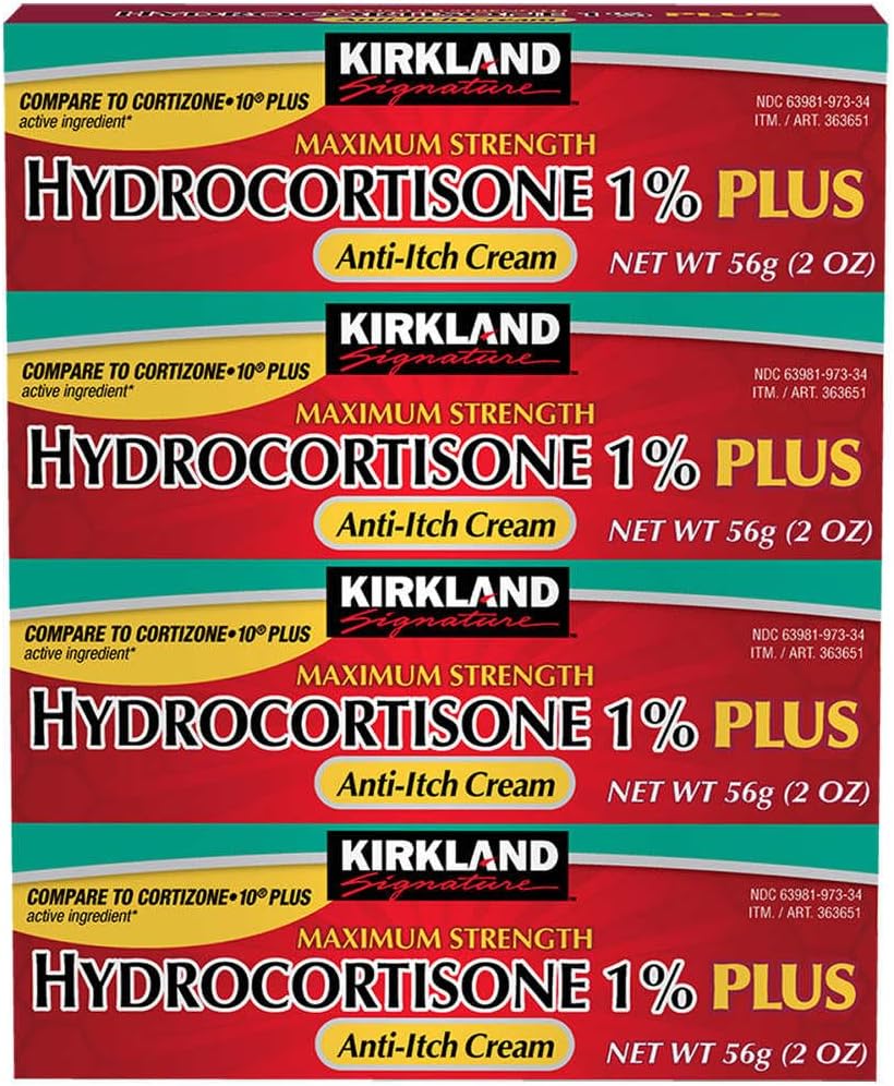 Kirkland Signature Maksimal Kekuatan Hydrocortisone Krim 1% dengan Aloe, 2-ons (pak 4)