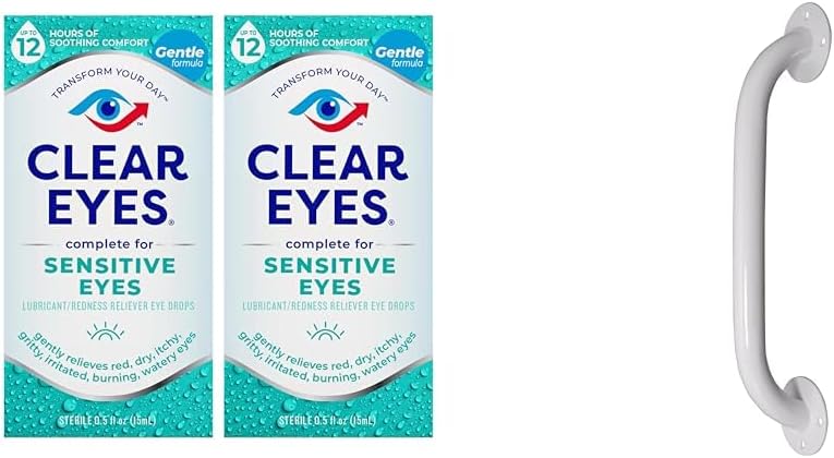 Clear Eyes Sensitive Eye Drops, 2 Pack and Drive Medical White Powder-Car Grab Bar