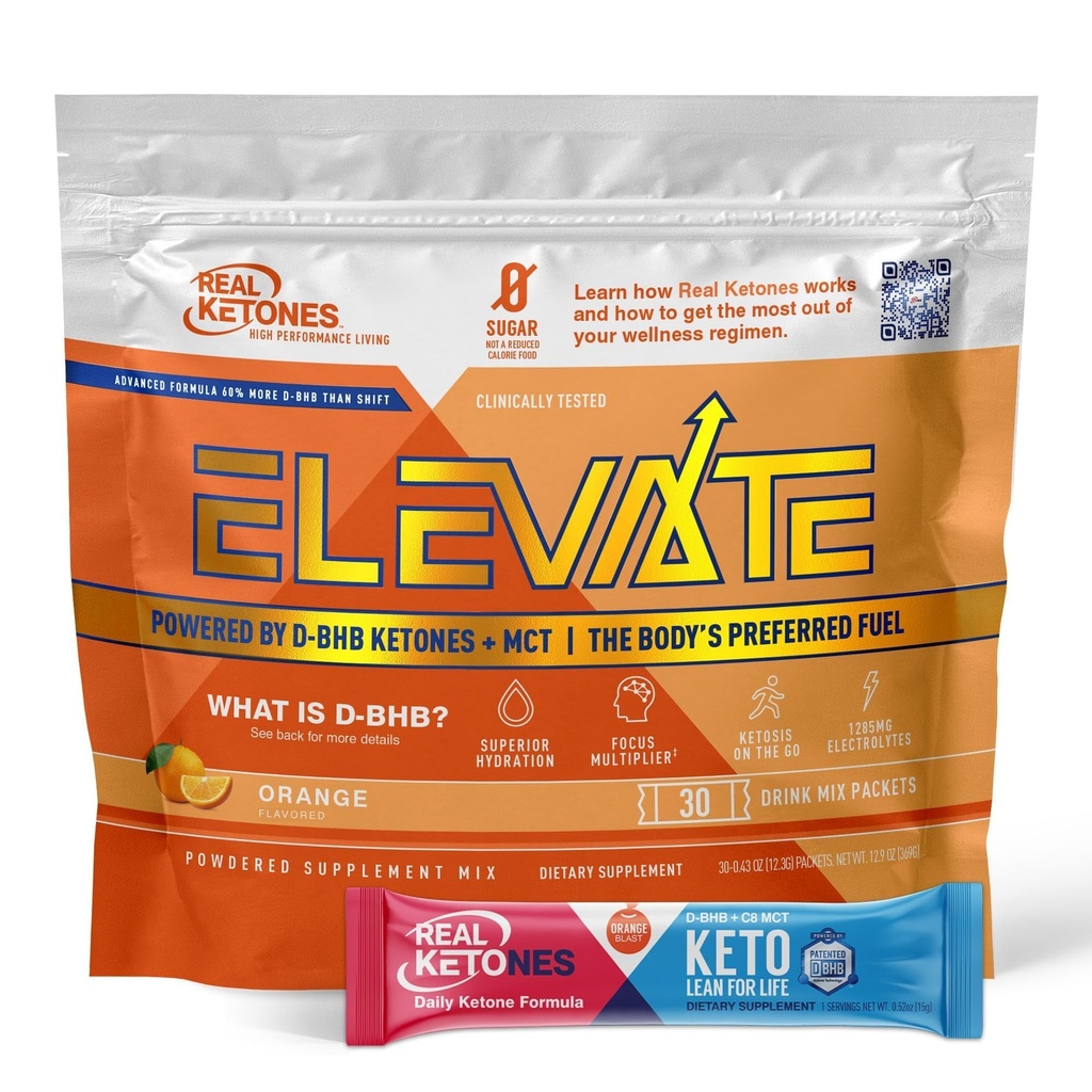 Sebenarnya MCT & BHB Exotious Ketones Minum Paket Mix Angkat Keto Electrolite Powder No Sugar dengan 4 Main Electrolytes Plus Hydrating Proprietary Keto BHB - 30 Pack Orange