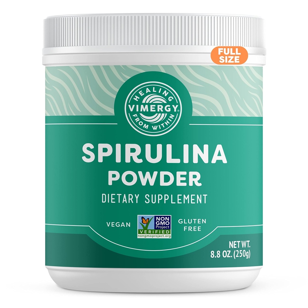 Mimergy Spirulina Powder - Terkonsentrasi Tanaman Protein Supports Imune Health & Cardiovascular Fungsi - Vegan, Kosher, Gluten- Free - 250g