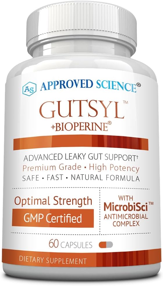 Approved Science ® Gutsyl - Leaky Gut Suplement - Melindunginya dengan Aloe Vera, Marshmallow Root, Licorice, dan Slippery Elm - Berisi PrebioPerine dan BioPerine - 60 Kapsul