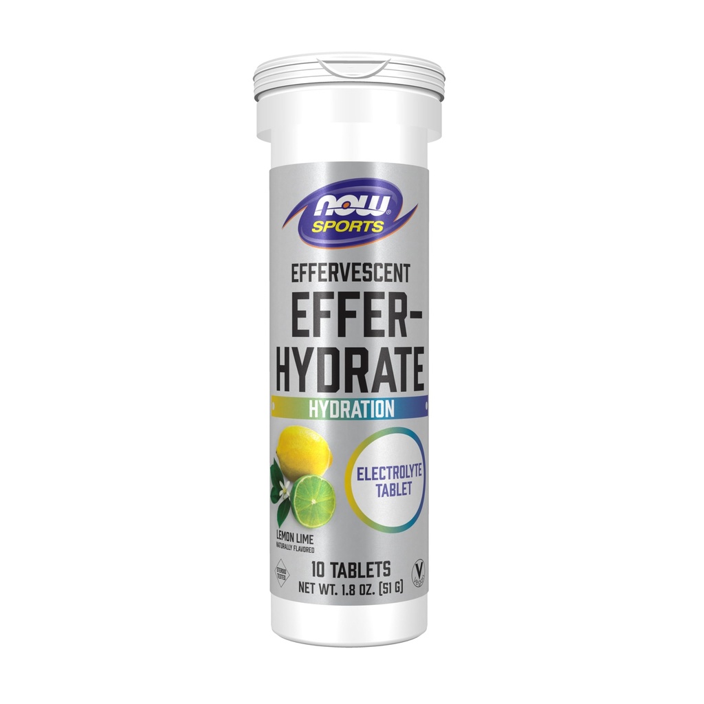 NOW Foods Sports Nutition, Effervescent Effer- Hydrate, Electrolite Supplement, Recovery *, Lemon Lime, 10 tablet