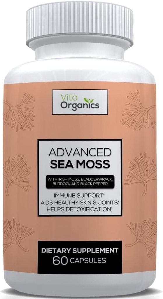 Advanced Sea Moss, ocean Moss advanced formula, premium muzik suplemen, pil lumut, suplemen seamoss, KaSules Laut Irlandia & Organik Bladderwrack & Burdock, & Black Pepper Extract, Seamoss