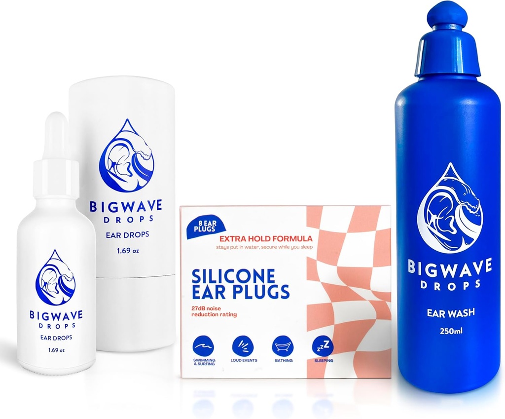 Ear Care Bundle - Termasuk Ear Drops, Ear Wash & Silicone Ear - untuk Swimmers, Athletes, Divers, Traveler - Ear Care Products for Men, Women & Dewasa - Best Swimmer Gift
