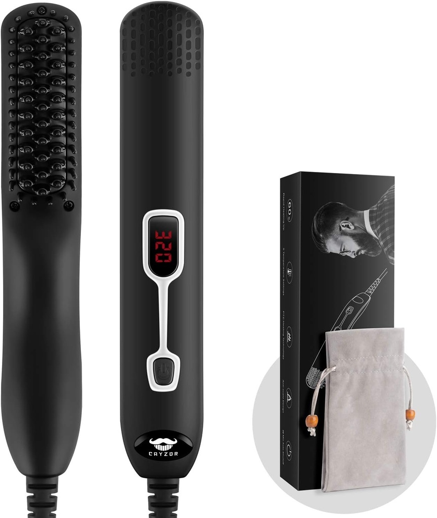 Beard Straightener Comb for Men - Upgraded Profesional Electric Mins Beard Straightening Brush Portable Anti- Scald 5 Adjustable Temperatures & LCD Tampilkan dengan Carrying Bag