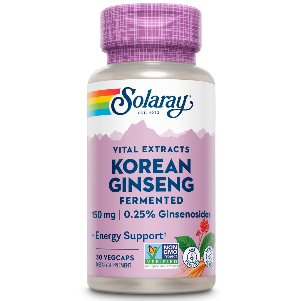 Ekstrak Root Ginseng Korea yang Difermentasi oleh SOLARI 124; Stress Healthy, Energi & Fisik Endurance Dukung: Vegan, Non-GMO 124; 30 VevCaps
