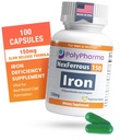 Polysaccharde Iron Complex 150mg for Anemia Support - Prevention & Treatment of Iron Deficiency, Support Red Blood Cells Formasi, Gentle on The Stomach, High Potensi, USA- Made, 100 Kapsul