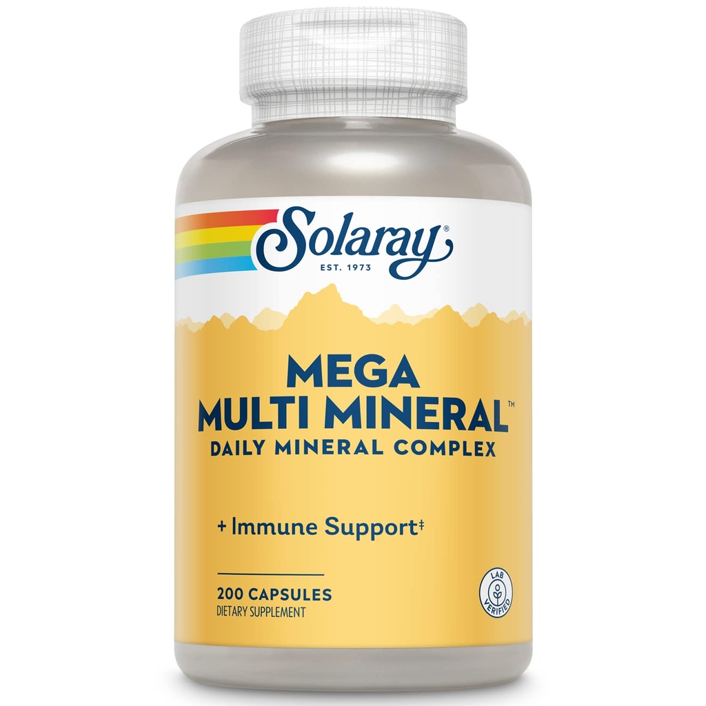 Solaray Mega Multi Mineral, Daily Mineral Complex with Calcium, Iron, Magnesium, Zinc, and More in very Absorbable Chemps, Overall Health and Imune Dupport, 50 Kapsul