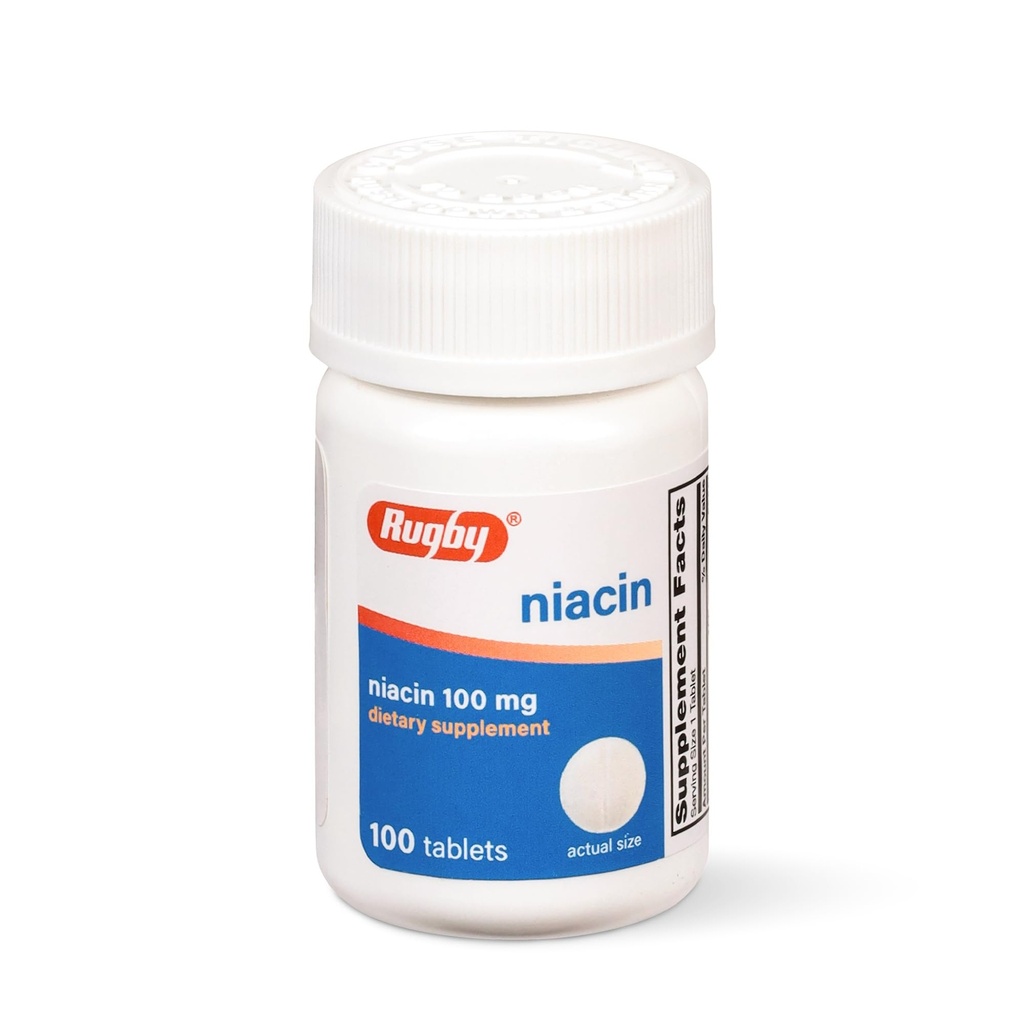 Rugby Niacin 100mg - Tablet Niacin dengan Kalsium - Tambahan Dieter - 100 Cacah