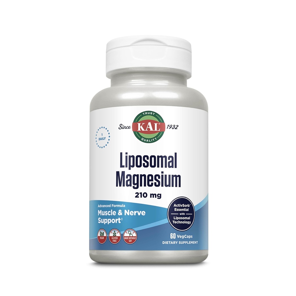 KAL Lipomal Magnesium Oxide 210 mg High Absorpsi, Lipomal Technology, Essential Muscle Dukungan, Formula Lanjutan, Vegan Capsules, Gluten Bebas, Tidak Soy, 60 Servings