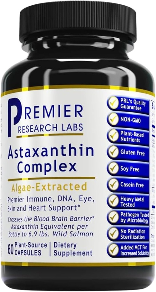 Premier Research Labs Premier Astaxanthin Complex - Attaxanthin Suplemen, Astaxanthin 4mg per Capsule, Diberi dari Algae, Antioksidant Dukungan untuk Perempuan & Pria - 60 Vegetarian Capsules