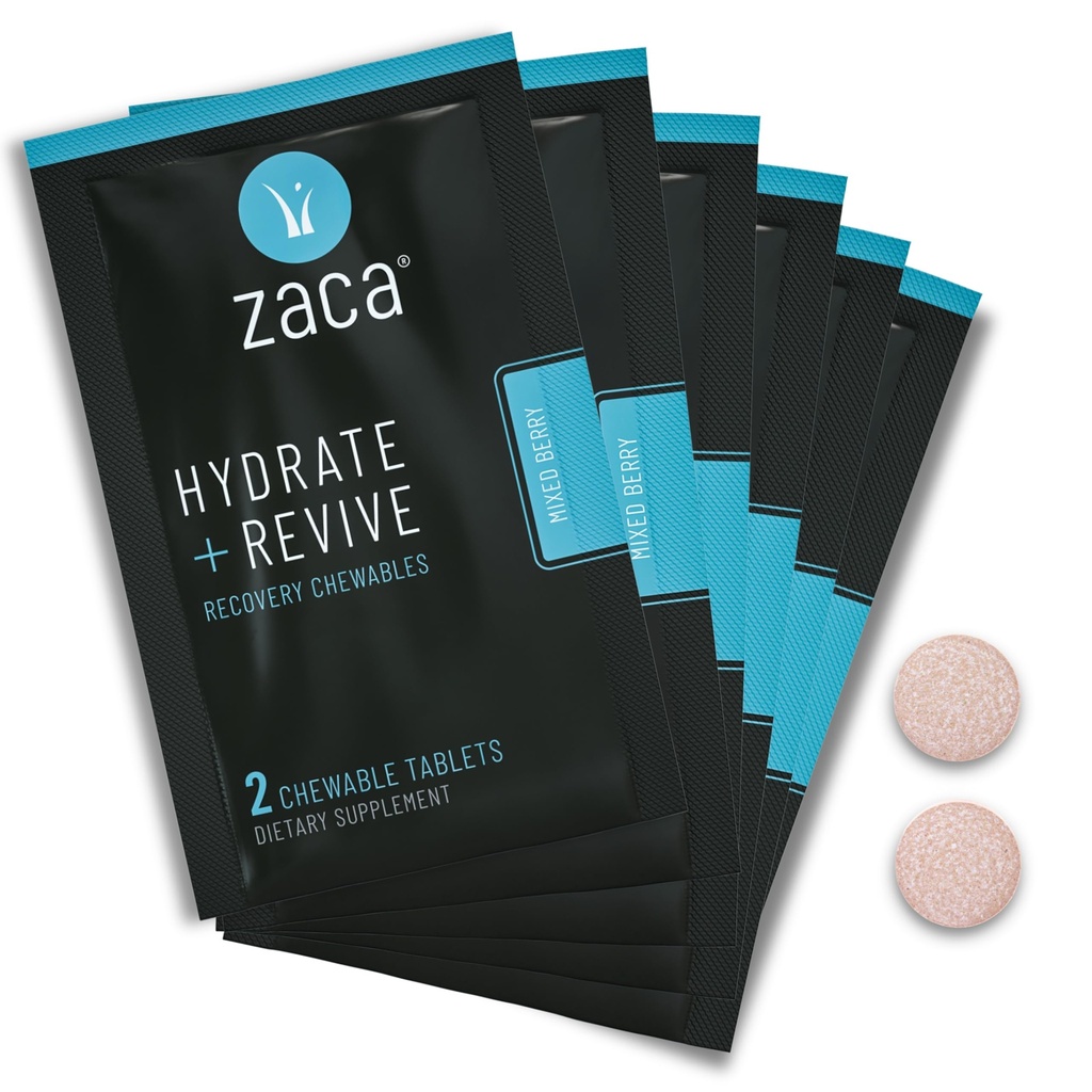 Jala Recovery Chewable Supplement: 124; Hydrate + Revive 124; Party, Travel, Exercise & Ality 124; Sugar Free & Gluten Free 124; Mixed Berry, 6 Packets = 12 tablet
