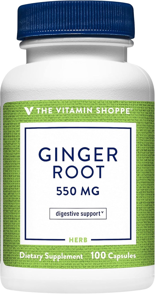 The Vitamin Shoppe Ginger Root 550MG, Whole Herb Suplement That Supports Ditraffic & Soothing (100 Kapsul)