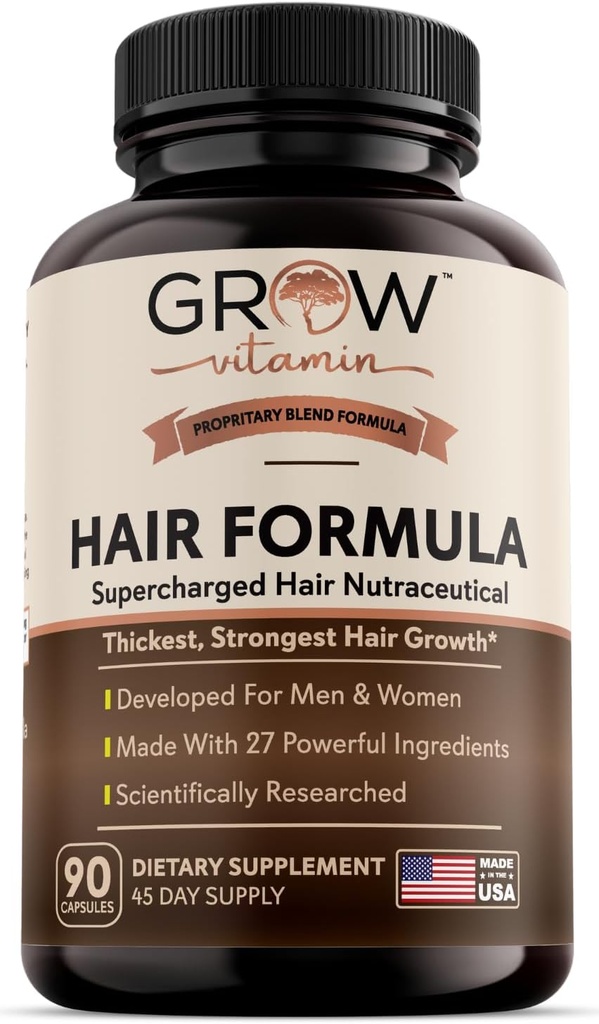 tumbuhkan vitamin Semua dalam Satu Rambut Formula untuk Pria & Perempuan - Formula Rambut Lanjutan Termasuk Biotin, Saw Palmetto, DHT Blocker & Trace Mineral - Suplemen Rambut, Skin & Nails - 90 Capsules