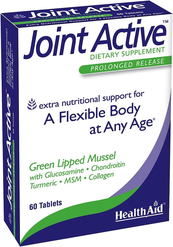 Healtaid Jointactive, 60 Ct, Prolonised Rilis, A Flexible Body at Any Age, Green Lipped Mussel, dengan Glucosamine, Chondroitin Tumeric, MSM, Collagen.