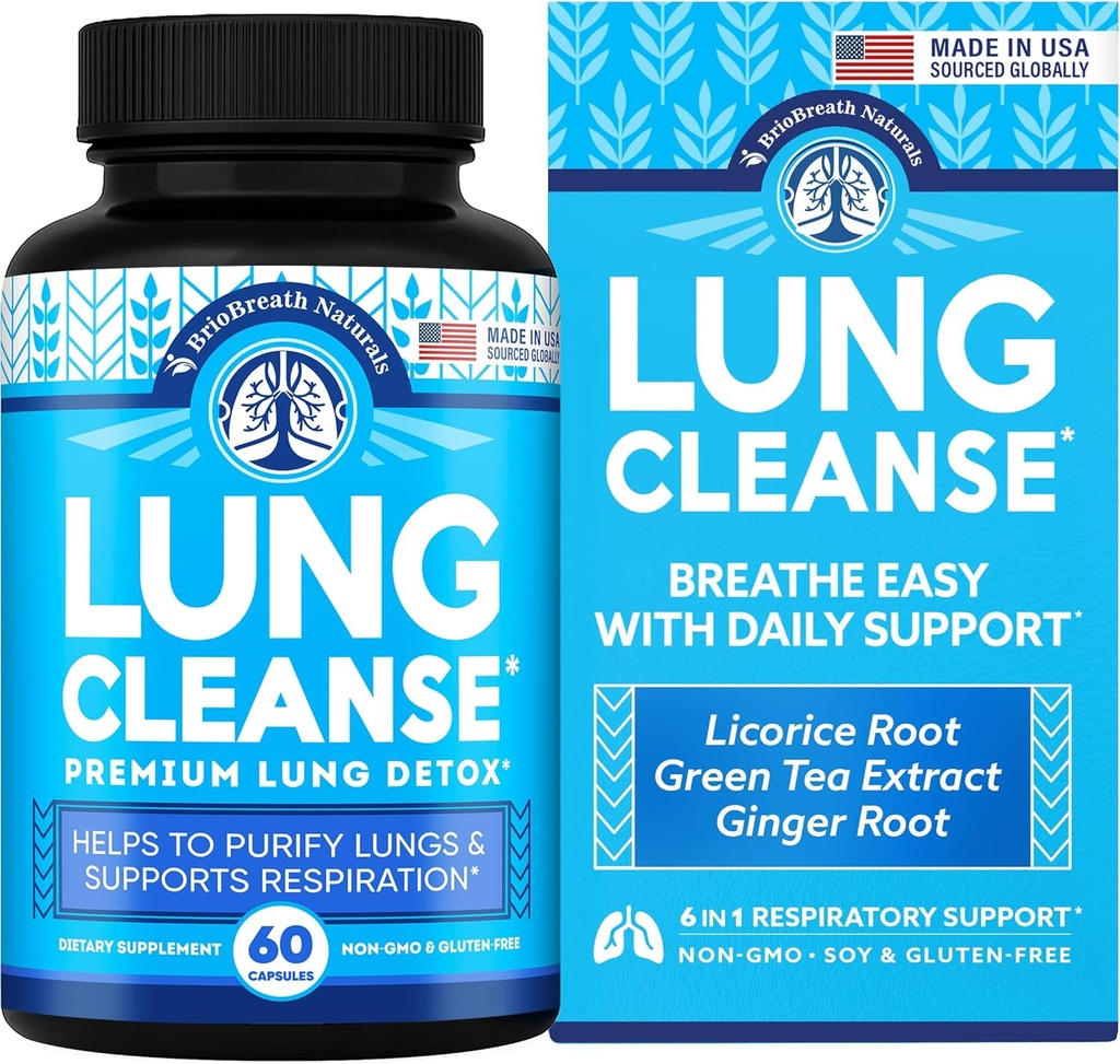 Tambahan Dukungan Lung - Kasules Alam untuk Lung Cleanse dan Detox - dibuat di Amerika Serikat - Sistem Repiratory; Mucus Clear - Suplemen Vegan untuk Lung Detox; Dukungan Respiratory - 60 Capsules