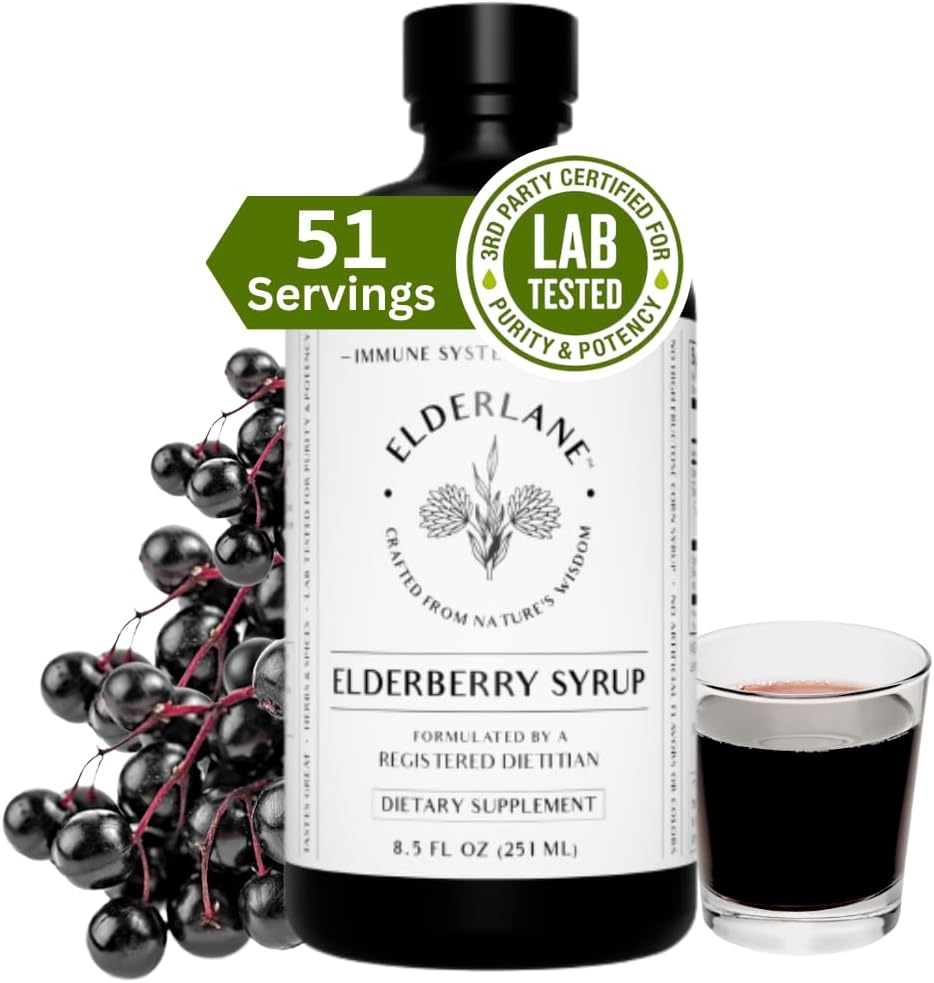 Elderberry Syrup oleh Elderlane - Elderberry Shots - Imune Dukungan untuk Anak & Dewasa - Ammune Boosters - Natural Immunity Booster - Dibuat dengan Madu & Elderberry - Gluten-Free - 8.5 Fl Oz