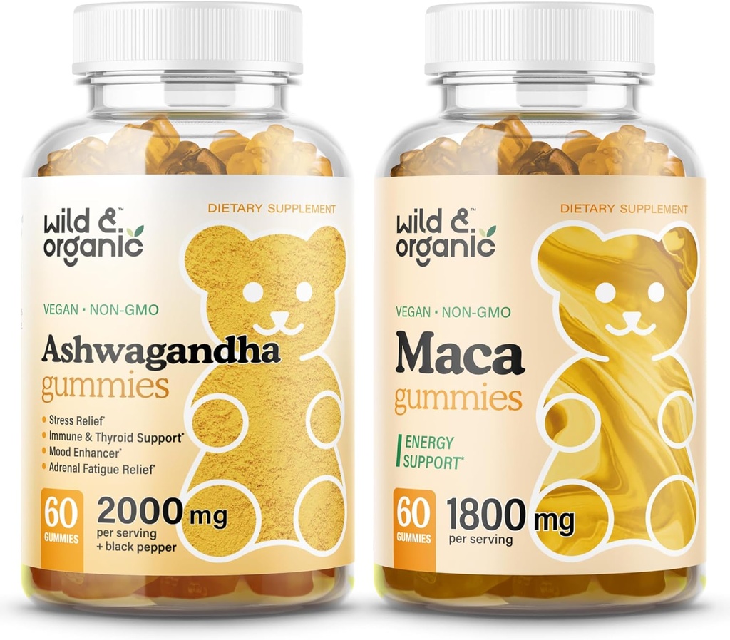 Wild & Organic Ashwagandha Gummies & Maka Root Gummies 60 Count