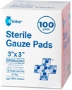 Globe 3 "x 3" Advanced Sterile Gauze Pads, 100- Pack Individually Packed - 12- Ply Cotton for Wound Care Dressing, SangatBandages for Home & Emergency Use