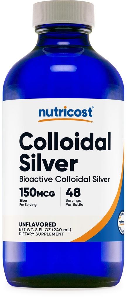 Nutricost Colloidal Silver 8oz - Cobalt Blue Glass Bottles, Bio- Active Colloidal Silver