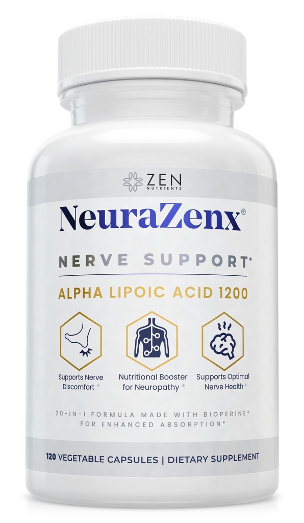 Zen NuuraZenX Nerve Dukung & Periferal Neuropathy Dukungan Tambahan dengan 1200mg Alpha Lipoic Acid (ALA), Benfotiamine, L- Carnitine, dan Turmeric