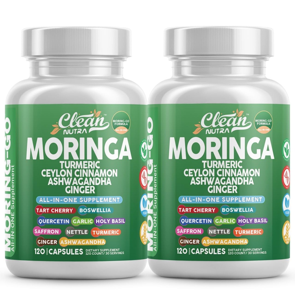 Moringa powder Capsules + Turmeric Moringa Ceylon Cinnamon Ashwagandha Ginger Tart Cherry Boswellia Quercetin Holy Basil Saffron Nettle Black Pepper MoringGo Suplemen oleh Bersihkan Nutra (2)