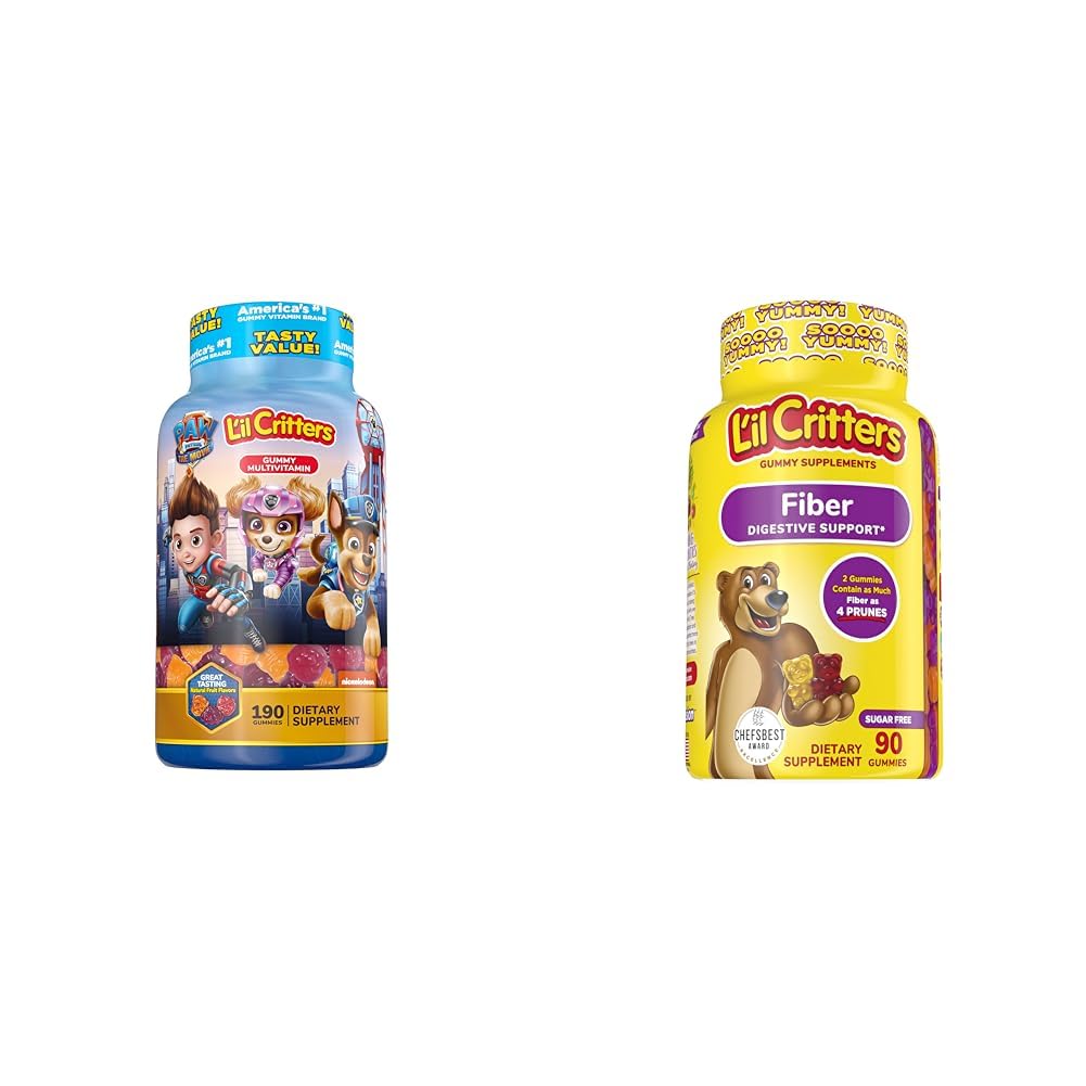 L 'il Crestters Paw Patroli Vites Multivitamin untuk Anak-anak, 190 Gummies dan L' il Critters Fiber Gummy Suplemen untuk Anak-anak, 90 Gummies