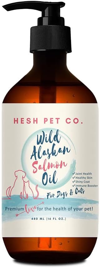 Premium Wild Alaska Salmon Oil for Dogs & Cats 16oz Skin & Coat Natural Liquid Food Suplement For Pets, Fish Oil, Omega 3, EPA + DHA Fatty Acids for Joint Fungsi, Immune & Heart Health!