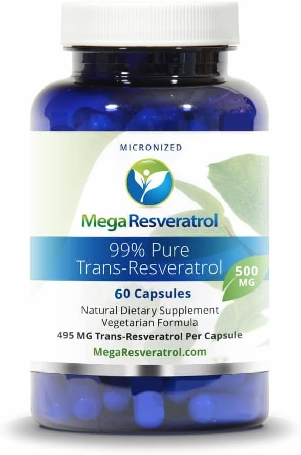 Mega Resveratrol, Farmasi Grade, 99% Murni, Isolate, Micronized Trans- Resveratrol, 60 Veggie Caps, 500mg per Capsule. Kemurnian Bersertifikat. Benar-benar NO Toxic "tidak aktif" Bahan-bahan ditambahkan.