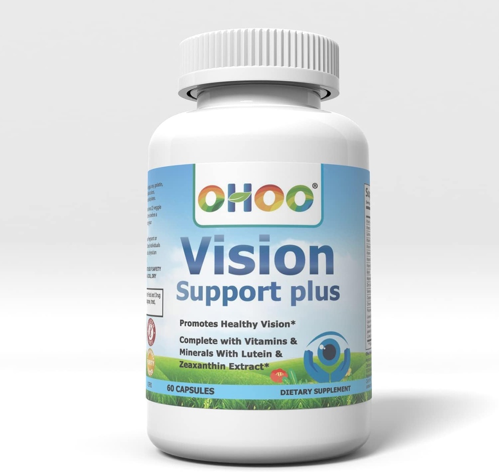 Dukungan OHOO Vision Plus Suplemen - dengan Lutein & Dalxanthin- Pendukung Vision Sehat, Dibuat dalam The USA- 60 Capsules