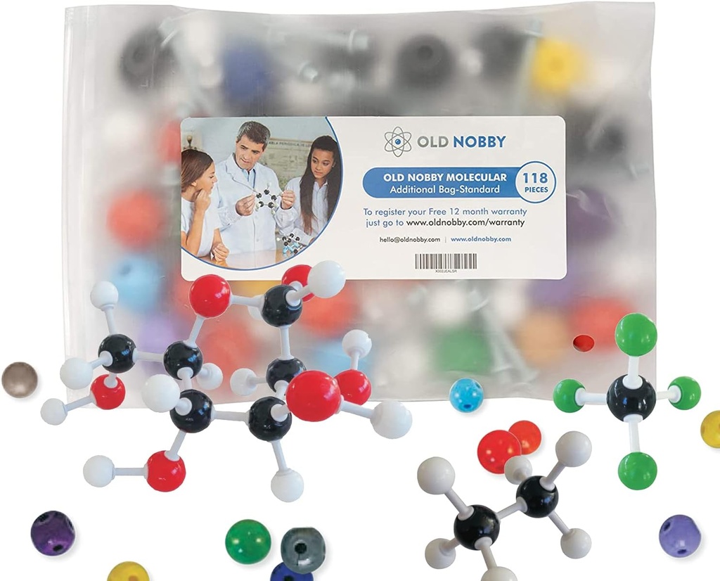 Old Nobby 118- Piece Supplitary Chemistry Model Molecular Kit - Build 3D Structures untuk Studi, Teach and Lab Use - Durable Atom and Bonds, Easy Assembly with Portabel Storage Case