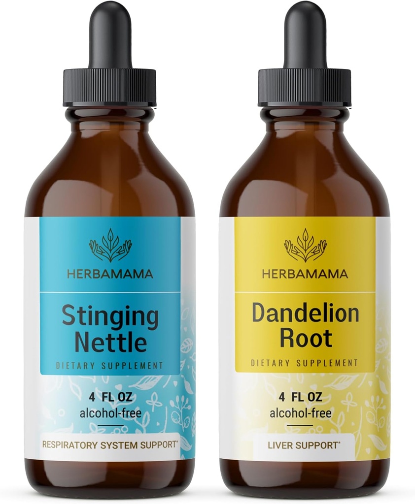 HERBAMAMA Herbal Drops Kit - Bundle of Stinging Nettle & Dandelion Root Tincture oz - Vegan, Non-GMO, Sugar & Alcohol- Free - 2 Pack