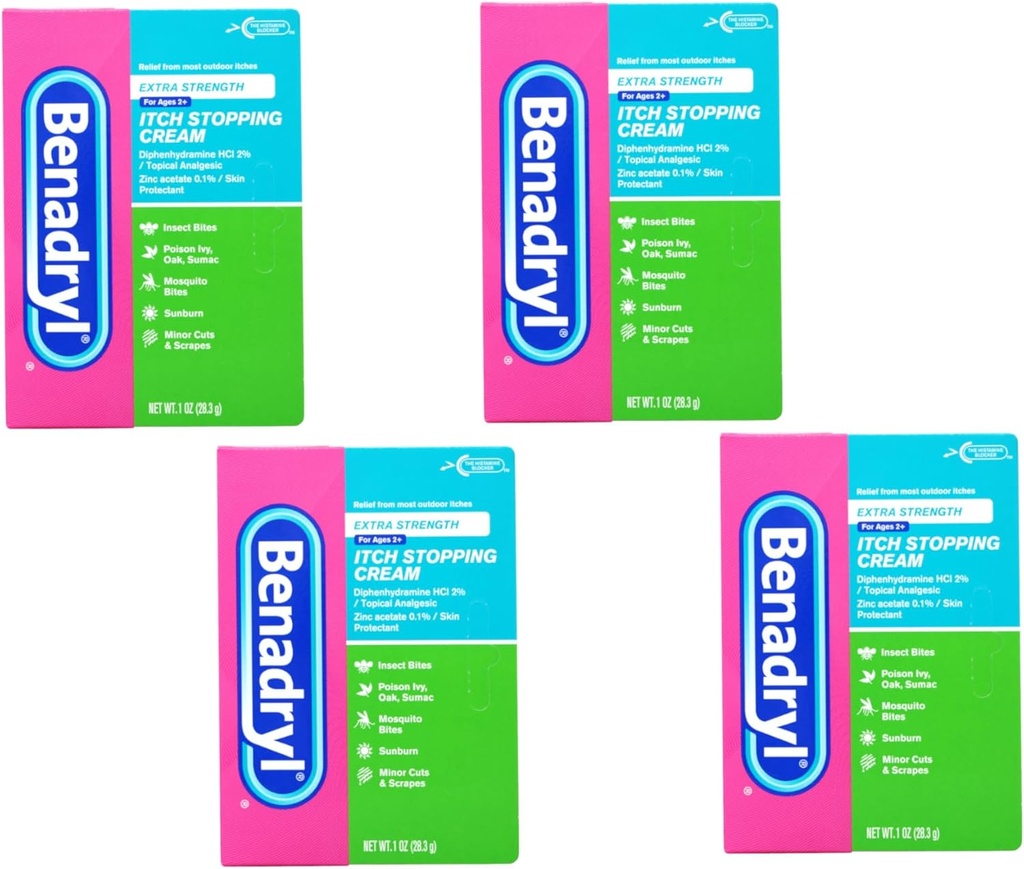 Benadryl Itch Menghentikan Cream Extra Kekuatan 1 oz (Paket 4)