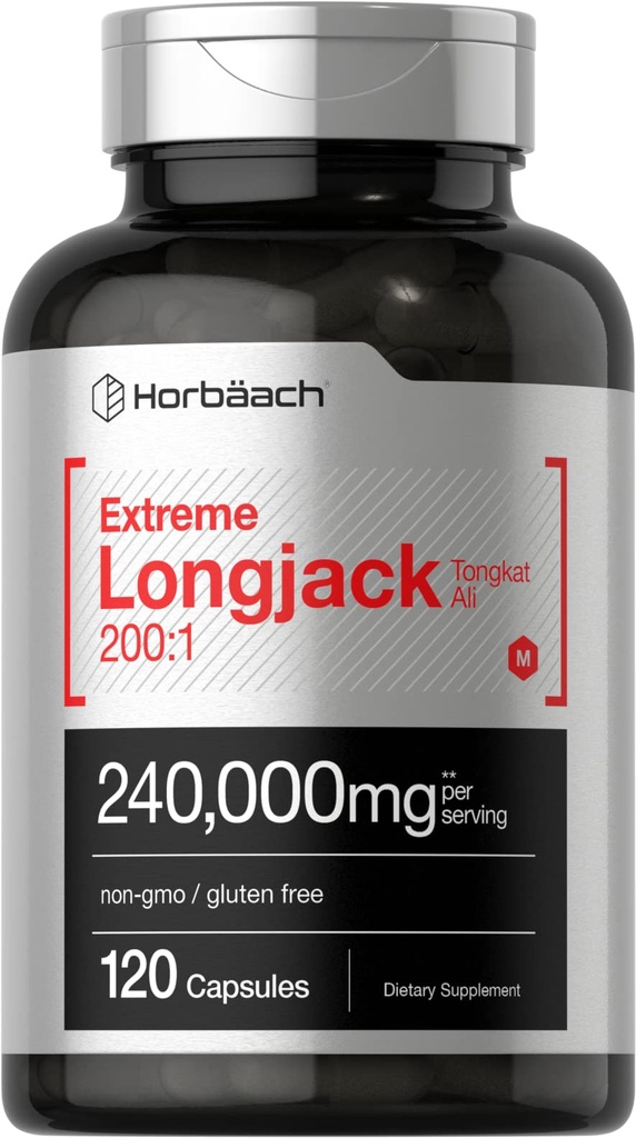 Horbäach - Longjack Tongkat Ali 124; 240,000 mg (200: 1 Advanced) 12.4; 120 Capsules 12.4; Extreme Male Performance Supplemen 124; Super Extraced Herbal Formula 124la; Non-GMO & Gluten Free Pills