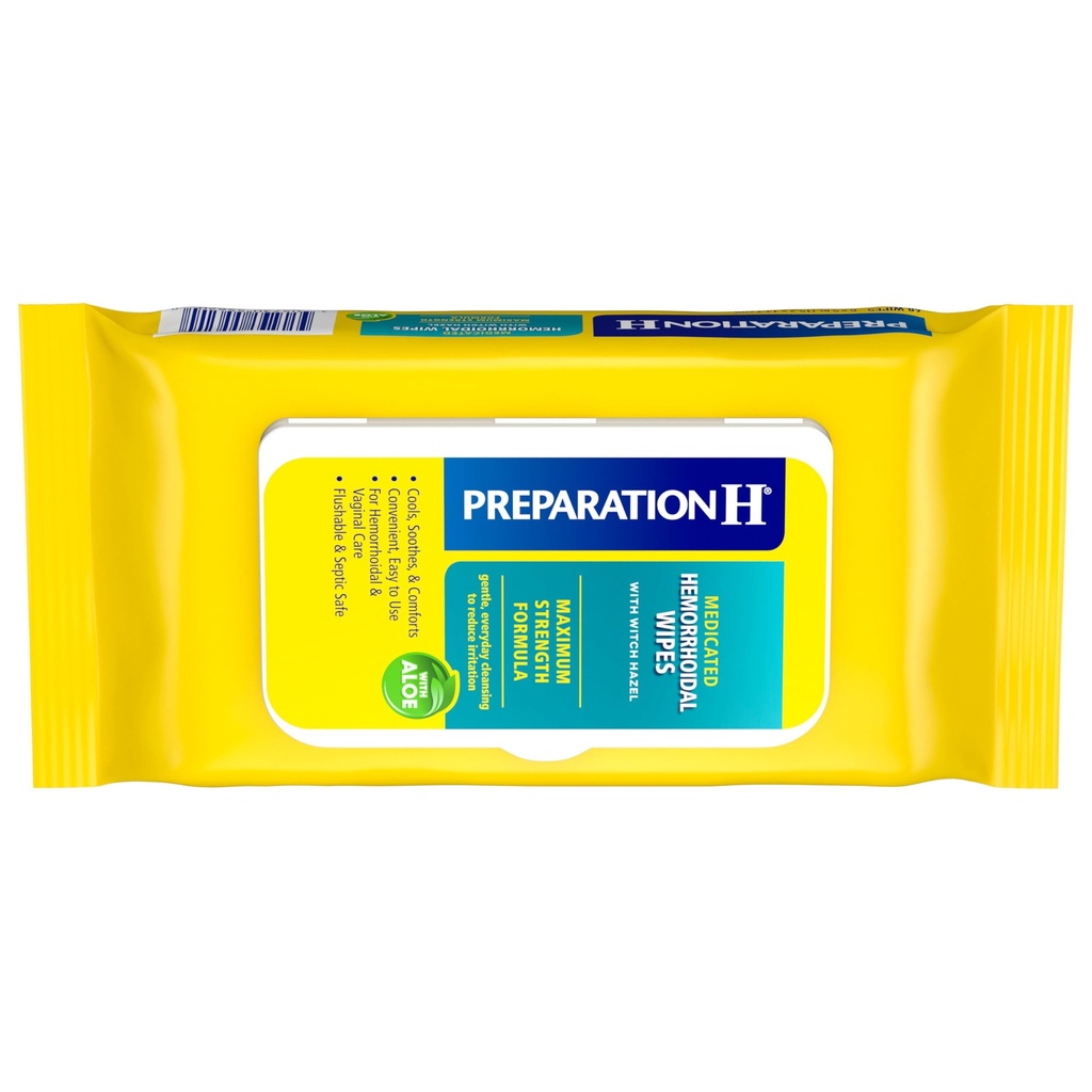Persiapan Heembehoid Fluusrible Wipes dengan Witch Hazel untuk Bantuan Iritasi Skin - 48 Count