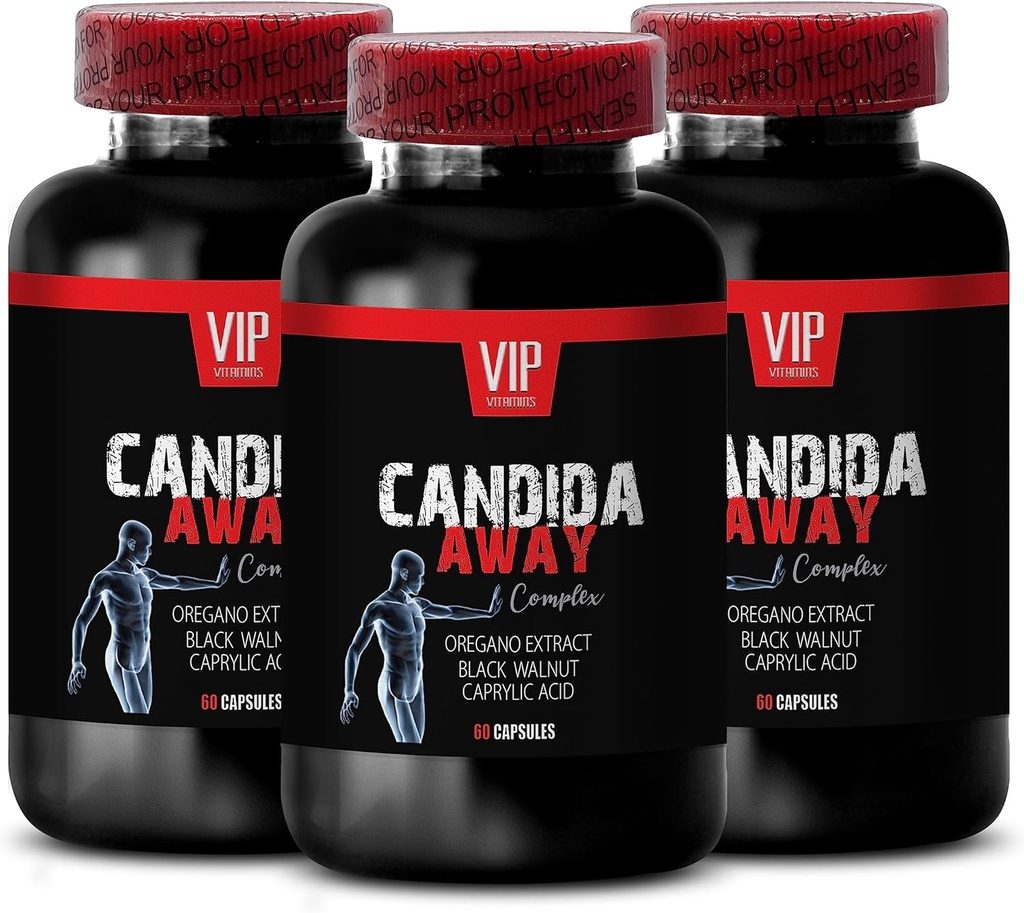 ekstrak walnut hitam, proses standar usus flora kompleks - CANDIDA AWAY KOMPLEX - aloe vera extract, caprylic acid, imun, oregano oil caps organik super strength - 3 Bot 180 Caps